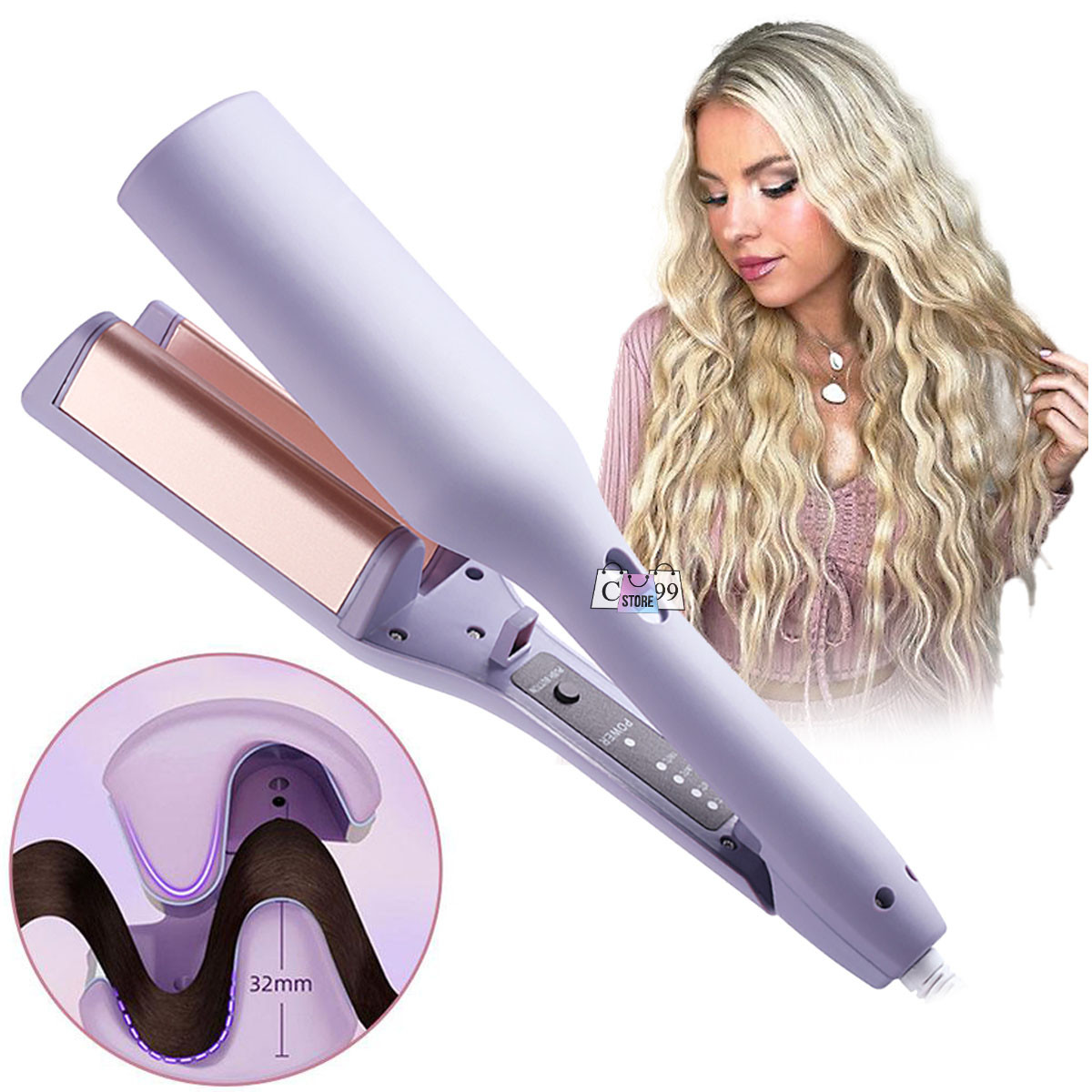Encrespadora de onda gruesa cabello